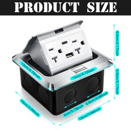 Hoolerry 2 Pack Pop up Floor Outlet Floor Kit Waterproof Electrical Outlet Cover Box with 4.8A USB A & Type C Charge and 20 Amp Tamper Resistant Socket Receptacle for Countertop Office Home (Silver)
