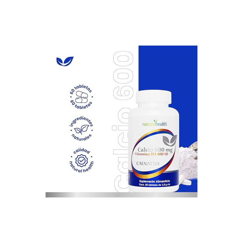 Natural Health CALNAT D3 | Suplemento Alimenticio con Calcio 600