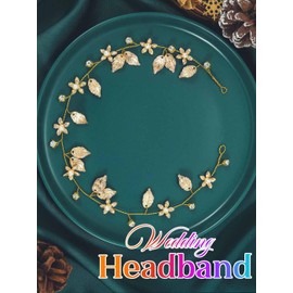 Catery Gold Leaf Headband Flower Headbands Wedding Hair Vine for Women