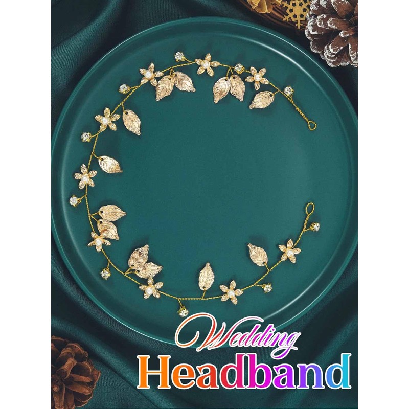 Catery Gold Leaf Headband Flower Headbands Wedding Hair Vine for