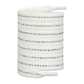 Naivlizer Rhinestone Sparkle Flat Shoelaces for Women - Bling Charm Shoe Strings, Sneakers Replacement Laces, White