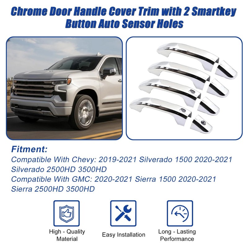FZJDSD 4Pcs Chrome Door Handle Cover Trim with 2 Smartkey