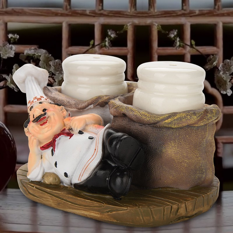 Cute Chef Statue Salt & Pepper Bottle Holder Ornaments Home