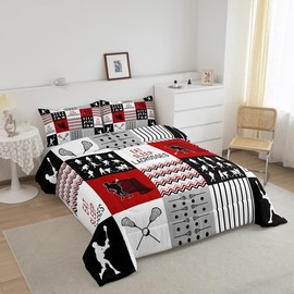 jejeloiu Lacrosse Ball Comforter Set Sports Game Geometry Comforter for Kids Boys Girls Teens Gift for Lacrosse Lover Bedding Set Breathable Lacrosse Player Duvet Set Room Decor Quilt Set Queen Size