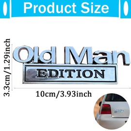 Funny Old Man Car Emblem - 3D Metal Badge Decal for Cars, Trucks, SUVs & Motorcycles - Waterproof Stickers for Tailgate, Bumper, Hood & Side - Silver & Black