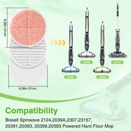Zeekech 8 Pack Mop Pads Replacement Compatible with Bissell Spinwave 2124, 2039A, 2307, 23157, 23159, 20393, 20399 Hard Floor Spin Mop, 2 Soft Pads, 4 Scrubby Pads, 2 Heavy Scrub Pads