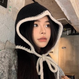[Imported] Knit Balaclava Hood Hat with Neck Warmer & Earmuffs - Ultimate Winter Warmth (LF2748, Free/Adjustable Size) Gray 4ea