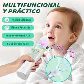 Limpiador Nasal Eléctrico para Bebés, Extractor de Mocos para Bebe con carga USB, con 70 kPa Succión, IPX7 A Prueba de Agua, 3 Cabezas de Silicona, 5 Niveles de Potencia, 150 Minutos de Autonomía y Funciones de Luz y Música (Azul)