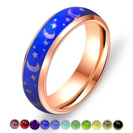 Uloveido 6mm Stainless Steel Band Comfort Fit Temperature Sensitive Color Changing Mood Rings Rainbow, Metal, No Gemstone