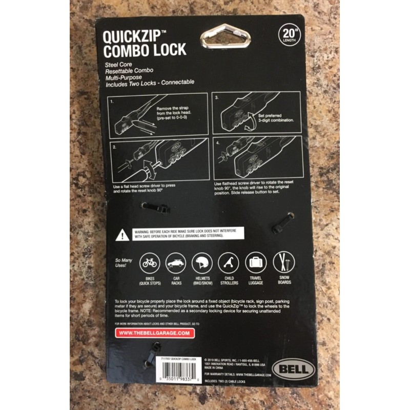 Bell Sports 7120736 QuickZip Combo Lock 2-Pk
