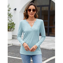 TICTICMIMI Women's V Neck Long Sleeve Tops Casual T Shirts Loose Fit Lightweight Tunic Blouse Shirts