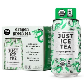 Just Ice Tea, Dragon Green Iced Tea, 24-Pack (12oz Cans), Green Tea, USDA Certified Organic, Real Brewed, Low Calorie, No Artificial Sweeteners, Fair Trade, Made in USA.