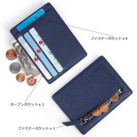 VISOUL Card Holder, Zipper Pocket, Credit Card Case, Genuine Leather, Card Case, Coin Purse, Commuter Holder, Men's Card Case, Casual, License Holder, Thin Coin Case, For Men and Women, Zipper