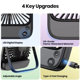 TOPK Desk Fan  2-Pack 5000 Rechargeable Silent Thin Personal Desktop Table Fan