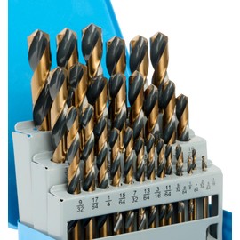 MACXCOIP Drill Bit Set, 29Pcs High Speed Steel Bits with Black and Gold Finish for Hardened Metals, Cast Iron and Wooden Plastics, with Metal Index Storage Box, 1/16"-1/2"