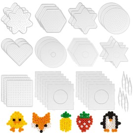 45 PCS Perler Beads Boards, Clear Plastic Peg Boards with 39 Templates in 10 Shapes and 6 Tweezers, 5 mm Bead Boards Craft Supplies for Little Ones DIY Beads Projects