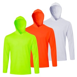 LeeHanTon 3 Pack Mens High Visibility Sun Protection Lightweight Long Sleeve Hoodie Quick Dry T Shirts for Athletic Running Casual Crew Neck T Shirts S