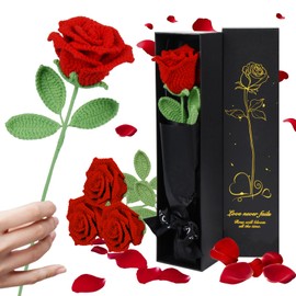 WuikerDuo Crocheted Flowers Birthday, Eternal Infinity Roses for Families, Mum, Girlfriend, Wife Handmade Knitted Roses Artificial Plant Living Room Office Car Decoration