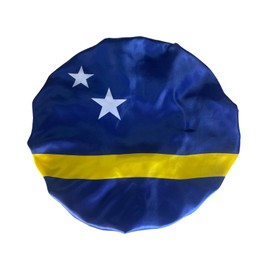 Curacao Flag Bonnet - Comfortable and Stylish Sleep Cap for Natural Hair Protection, White, One Size