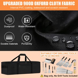 CSOKRE Grill Tool Storage Bag, Outdoor BBQ utensil storage with Pockets for Barbecue Tool up to 22", Large Grilling Utensil Holder Storage Caddy, Grill accessory Case for Camping Picnic,Black,Bag Only