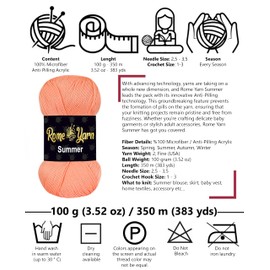 Rome Yarn Summer Yarn | Silk Effect | #2 Fine, 4 Ply (UK), Sport (USA) | 100 g | 350 m | Anti-Pilling Acrylic Yarn | Knitting Thread Crochet Art Lace Craft (3 Pack, 218 Salmon)