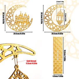 Eid Mubarak Kareem Table Sign, Wooden Moon Star Ornament, Hollow Ramadan Ornament, Wooden Ramadan Decoration, Islamic Home Decoration for Home, Muslim Party, Table Decoration, Pack of 2