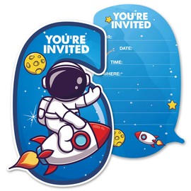 Cute Outer Outer Space 6th Party Invitations with Envelopes, 20 Set Space Astronaut Six Shaped Invitations Sixth Birthday Kids Party Invites Supplies Favors, Double-Sided