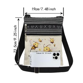 XiaoGalaee Playful Bees Print Adjustable Shoulder Strap Crossbody Bag Adorable Yellow & Black Striped Bumblebees Messenger Bag Christmas & Birthday Present for Sister​​ Teen Bee Lovers Gift