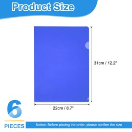 PATIKIL 6 Pack L-Type Plastic Folders, Letter Size Clear Folders for Documents Paper Sleeves Project Folder for Home Office, Dark Blue