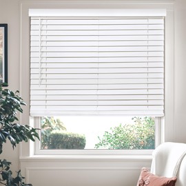 CHICOLOGY Faux Wood Blinds , Window Blinds , Wood Blinds , Window Shades , Window Treatments , Blinds & Shades , Window Shades For Home , Wooden Blinds , Basic White , 72"W X 60"H