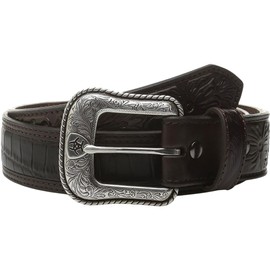 ARIAT Men's Floral Tab Faux Crocodile Leather Belt, Brown, 36