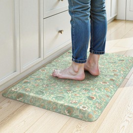 KIMODE Comfort Kitchen Mats for Floor Cushioned Anti Fatigue,Farmhouse Floral Spring Sink Rug Non Slip for Laundry,Extra Thick Memory Foam Padded Standing Desk Carpet for Office,Green