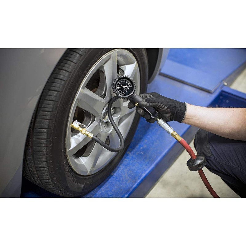 Sealey Compact Tyre Inflator with Pressure Guage and Clip-On Connector,