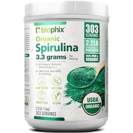 biophix Polvo De Espirulina Orgánica, 2,2 Libras, 100 Puro, Alga Verde Azulada, Vegana, Sin Ogm, Sin Irradiar, Certificada Por El Usda, El Mejor...   