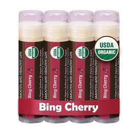 Bálsamo labial orgánico USDA de Earth's Daughter, paquete de 4 – sabor a cereza, cera de abejas, aceite de coco, vitamina E – mejor barra de reparació