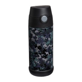 Snug Kids Water Bottle - insulated stainless steel thermos with straw (Girls/Boys) - Black Digi Camo, 12oz