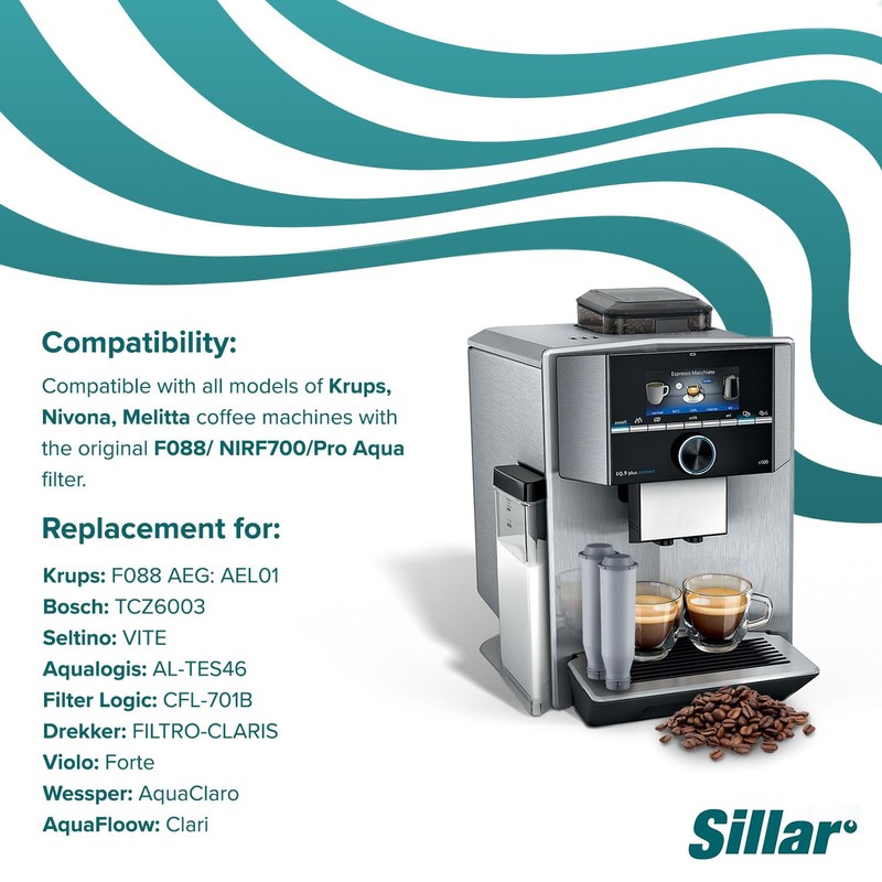 Sillar 4 Pack Water Filter, Water Filter Replacement for Krups