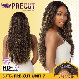 Sensationnel Butta Lace Precut Wigs - Unit 7 Glueless Extra Wide 5 Inch Deep Parting Synthetic Pre Tweezed Smaller Knot Hairline (1B OFFBLACK)