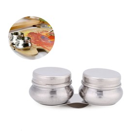 Stainless Steel Large Mouth Double Dipper Palete Cup, Oil Paint Megilp Turpentine Solvent Container with Screw Lid for Travel Artist