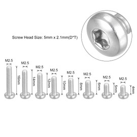 sourcing map M2.5 Torx Security Screws Kit, (M2.5x4/5/6/8/10/12/14/16mm)160pcs 304 Stainless Steel Pan Head Tamper Proof Screw, W T8 Wrench Bolts