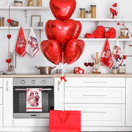 6 Pcs Valentine's Day Kitchen Towels Retro Dish Towels Red Hand Dishcloth Heart Love Vintage Happy Valentine Decorative Drying Tea Dishcloth Housewarming Gifts for Holiday Wedding Anniversary