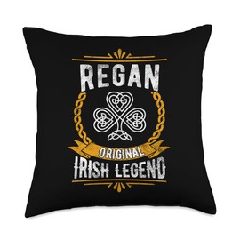 Regan Irish Legend Vintage Shamrock Family Name Throw Pillow