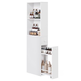 VASAGLE Slim Bathroom Storage Cabinet, Narrow Freestanding Bathroom Cabinet with Storage Drawers and Adjustable Shelf, for Small Spaces, Modern Style, White UBBK567T14