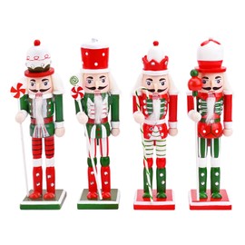 4 Pcs 18cm/7.1" Christmas Wooden Nutcracker Soldier Large Christmas Nutcracker Ornaments Luxury Figures Puppet on Stand Nutcracker Candy Xmas Decorations for Christmas Tree Hanging Decor Festival Gift