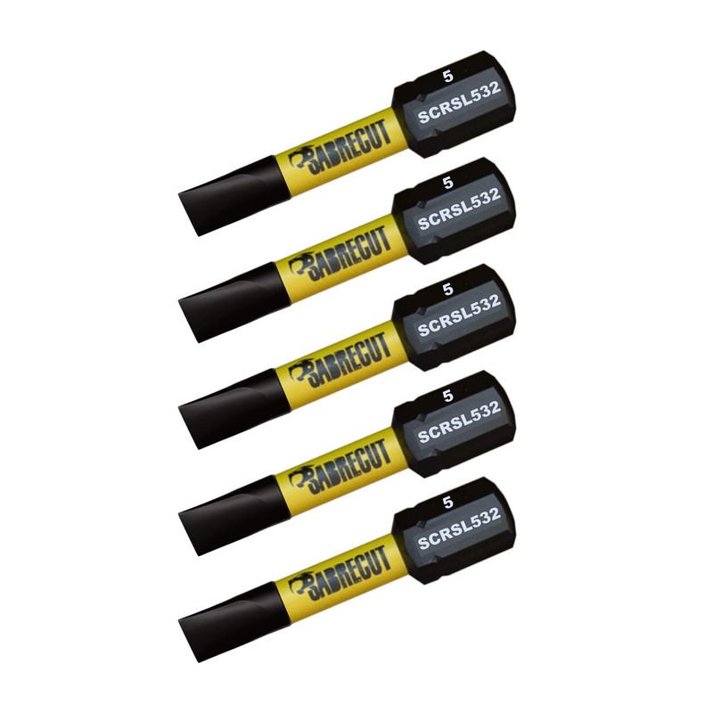 5 x SabreCut SCRSL532_5 32mm SL5 Slotted Magnetic Impact Screwdriver