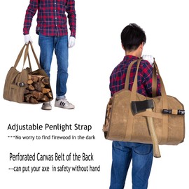 Firewood Carrier, Waxed Canvas Bag, Heavy Duty Tote Bag for Logs, Fireplace Wood Stove Accessories, Wood Carrying Bag, Fireplace Carrier for Wood Stove Accessories, Log In Firewood Carrier Holder
