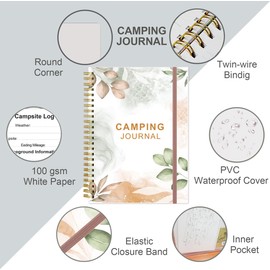Heveboik Camping Journal and RV Travel Log Book - A5 Outdoor Camp & Adventure Journal for 25 Camping, Hiking Journal, Family Travel Books Camper Essentials Camping, 5.8" x 8.5", Rose Leaf