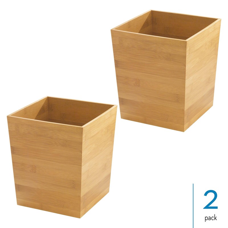 iDesign Small Bamboo Bathroom Trash Set of 2-Natural Waste Can