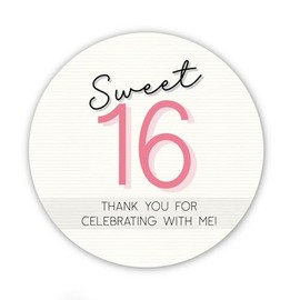 Sweet 16 Party Favor Stickers Labels - Elegant Pink Sweet 16 Celebration Thank You Stickers - Set of 40 Stickers
