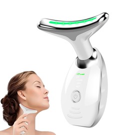 Face Massager, Anti-Aging Neck Eye Massager with 7 Colors 3 Modes, Facial Massager for Skin Care, Anti-Wrinkle Device for Slimming Face (White)